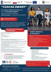 O.K. Centrum Języków Obcych Sp. z o.o. wraz z Fundacją Niepodległości zaprasza do udziału w projekcie  „Czas na zmiany” nr FESW.09.01-IZ.00-0023/25
